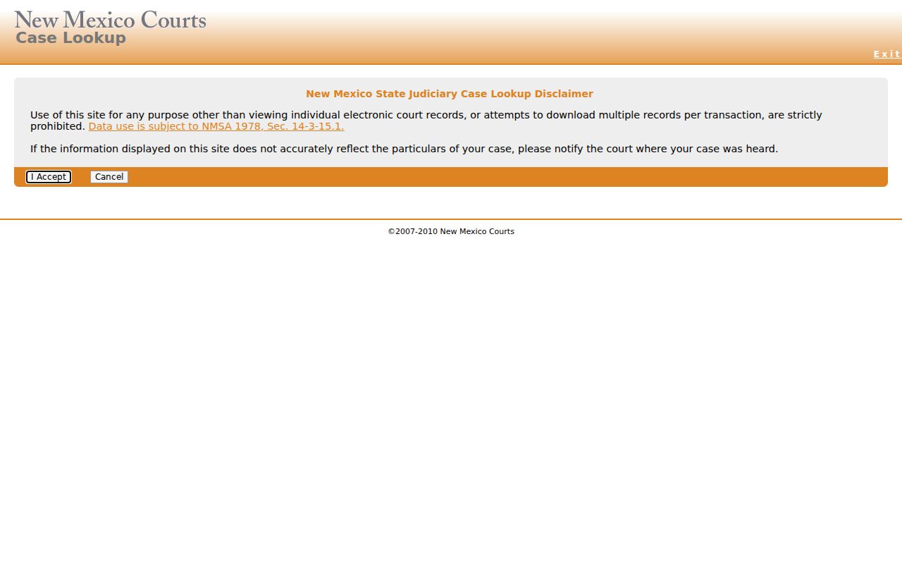 New Mexico Case Lookup search interface for Valencia County court cases