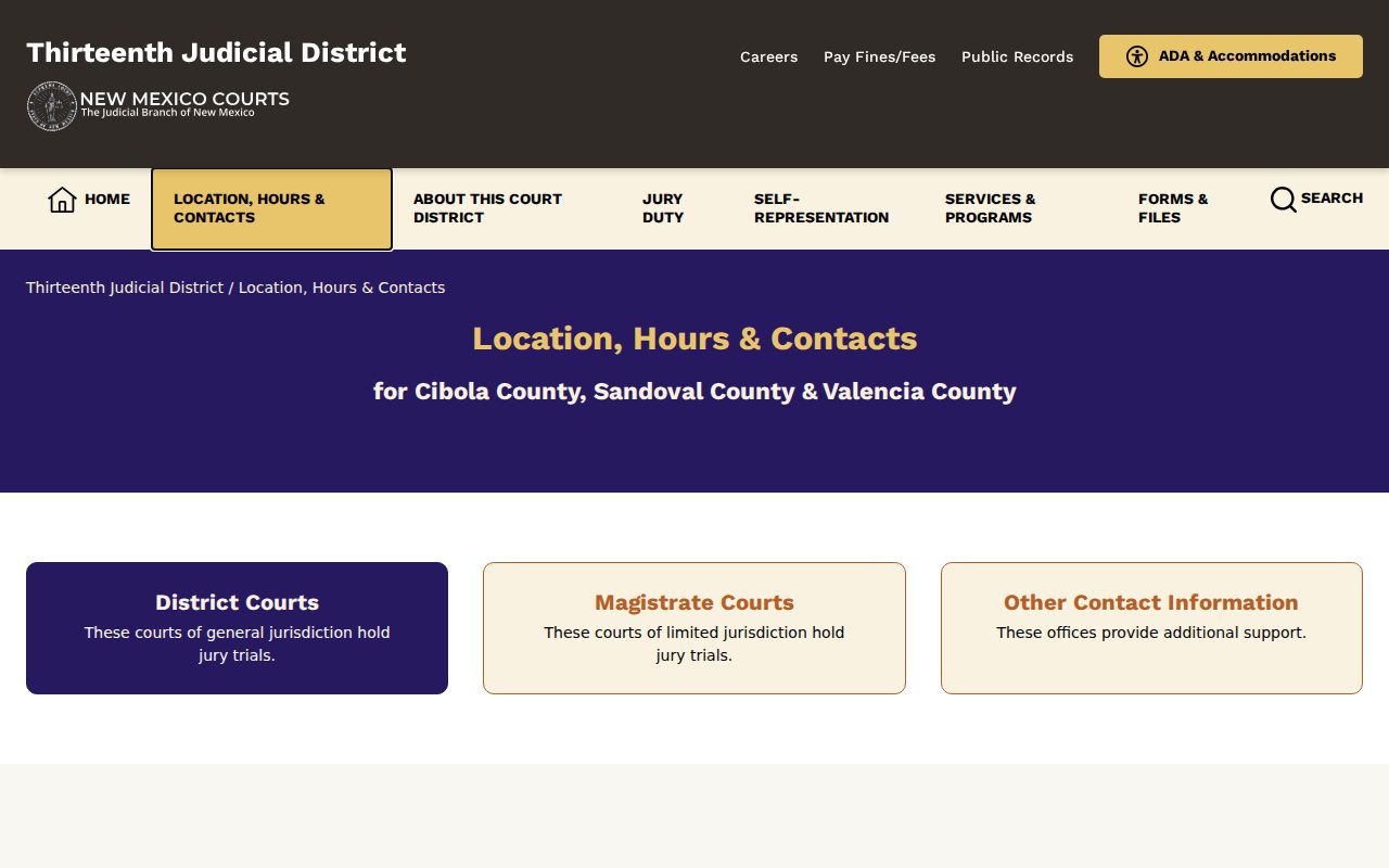 Thirteenth Judicial District Valencia County court locations and contacts
