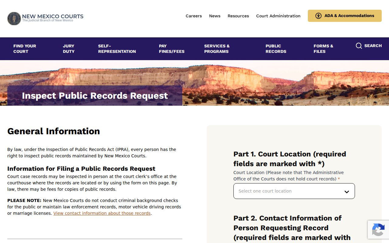 Valencia County criminal court case judiciary records request
